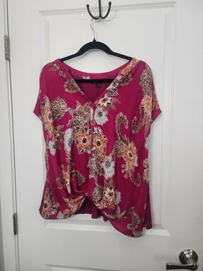 3/$25 INC International Concepts Magenta Floral Twist-Front Blouse